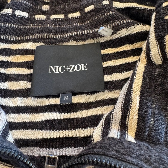 NIC + ZOE Women Medium Geometric Print Modal Knit Zip Up Cardigan Sweater Jacket - Picture 3 of 9